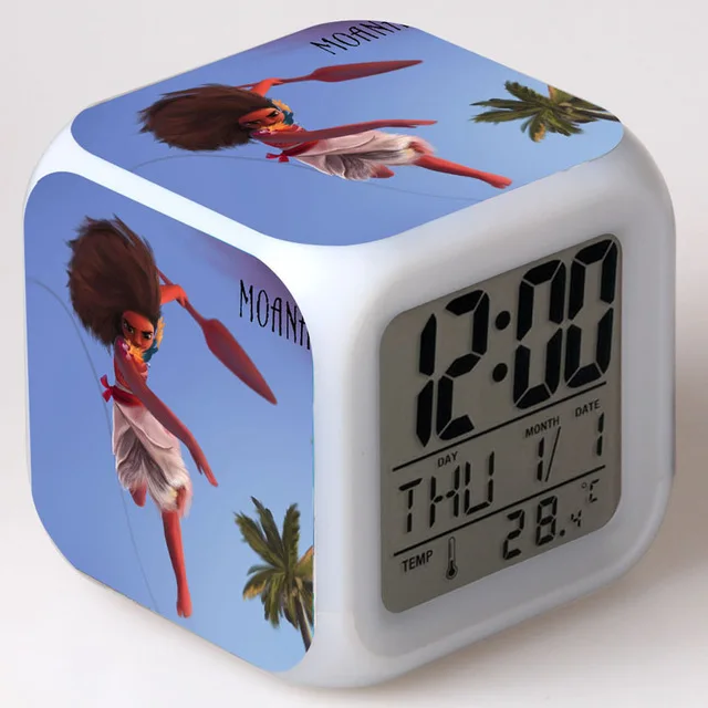 Moana Princess цифровые часы светодиодный светильник horloge digitale будильники игрушки для детей Светящиеся 7 цветов Flash KLOK - Цвет: Красный