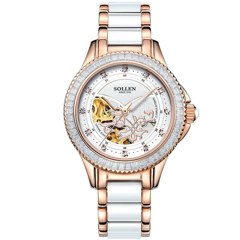 

SOLLEN SL402 watches women luxury brand automatic mechanical skeleton butterfly shell diamond sapphire ceramics relogio feminino