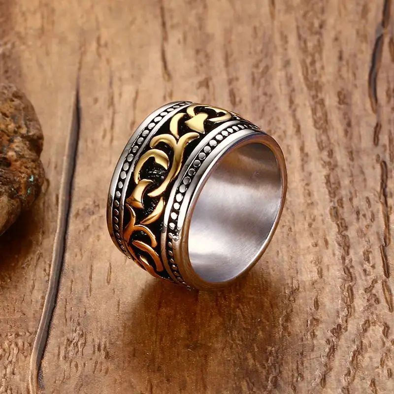 

Filigree Finger Tri Color Vine Ring Men Bike Wedding Band Vintage Punk Unisex Stainless Steel Jewelry anel masculino Anillos