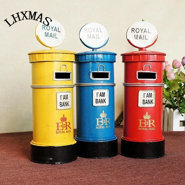 

Iron Metal London Mail Box Post Office Coin Money Bank Model British Style Birthday Gift Crafts Decoration E406