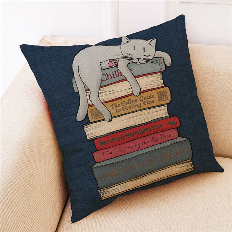 

TENSKE Lazy Cat Cushion Cover Home Decorative Cotton Linen Square Throw Pillow Case Sofa Waist Cushion Cover Drop Ship March7