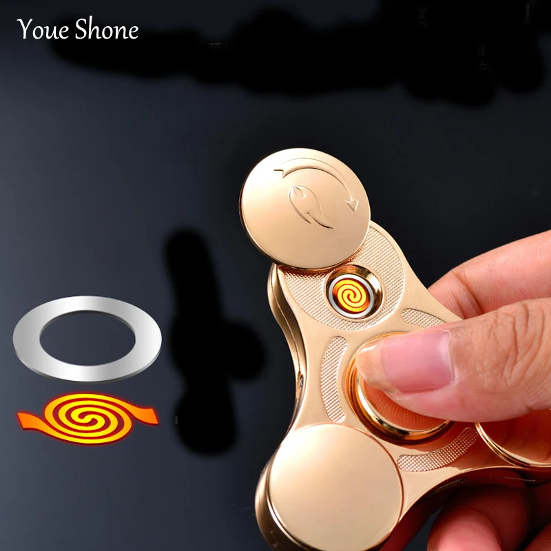 1PC Electric Lighter USB Rechargeable Hand fidget spinner Metal Tri