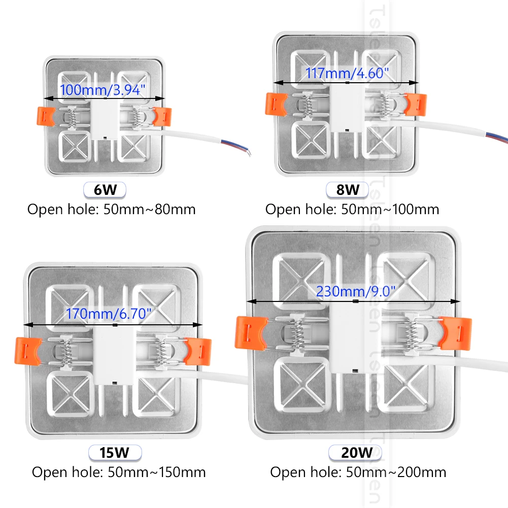 Светодиодный светильник 6 Вт, 8 Вт, 15 Вт, 20 Вт, 220 В, 110 В, Потолочный встраиваемый светильник, Круглый квадратный светодиодный панельный светильник