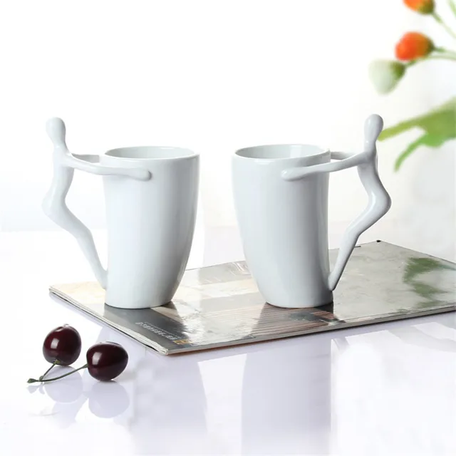 Doll Handle White Ceramic Cartoon Mugs Unique Shape Milk Mug Jarra Doll Handle White Ceramic Cartoon Mugs Unique Shape Milk Mug Jarra Tazas Boccale Coffee Canecas