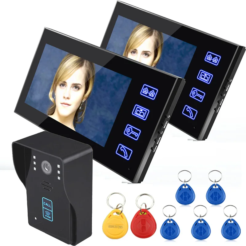 SmartYIBA проводной телефон видео домофон комплект безопасности сенсорная кнопка RFID разблокировка дверной звонок Система с двумя мониторами+ одна камера