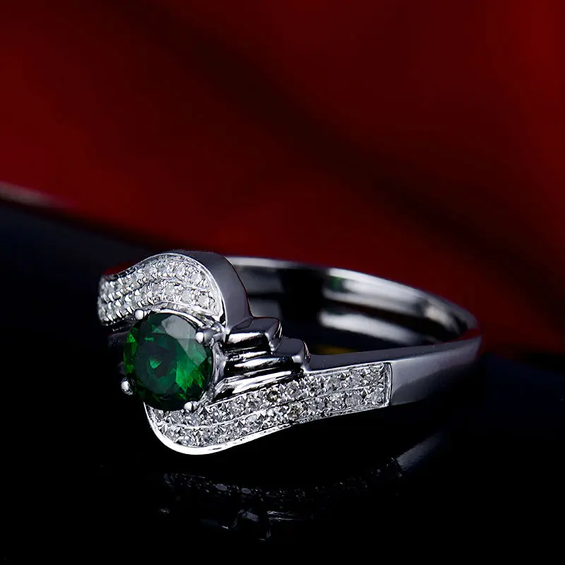 LOVERJEWELRY вечерние кольцо Твердые 14 K White Gold Natural Green цаворит кольцо на головщину Довольно Ювелирные изделия из чистых бриллиантов для Для