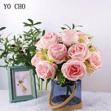 Йо Чо Свадебный букет настоящий на прикосновение шелк розовый белый цветок композиция DIY Домашняя вечеринка выпускного вечера Декорации для свадьбы