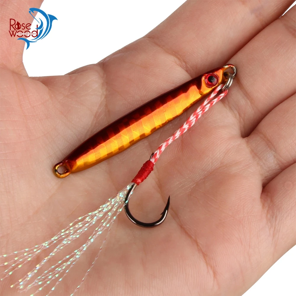 

RoseWood 4pcs/Lot Laser Lead Fishing Lure 8.5g 5cm Metal Jig Hard Baits With Mustad Hook 4 Colors Metal Jigs Lures Bait