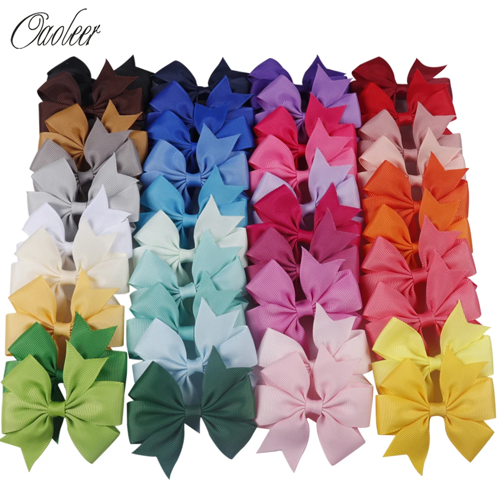  20-40pcs Colors 3inch Solid Grosgrain Ribbon Bows WITH Clip Girls' Boutique PinWheel Hair Clip Kids