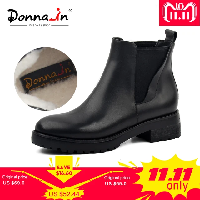 Donna-in/женские зимние сапоги из натуральной кожи, зимние сапоги на натуральном меху, женские непромокаемые черные сапоги на платформе, женская обувь на блочном каблуке