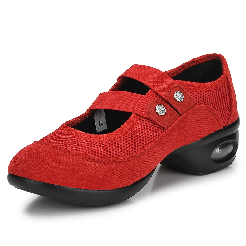 Ceny Buty do tańca fajne letnie kwadratowe szmatka z siateczki oddychające nowoczesne buty do tańca kwadratowego podnieść miękkie podeszwy kobiece taniec nowoczesny buty