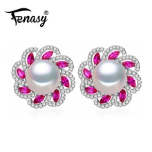 FENASY 925 серебро бабочка пряжка розовые серьги гвоздики, пресноводные жемчужные серьги для женщин ювелирные украшения с подарочной коробкой