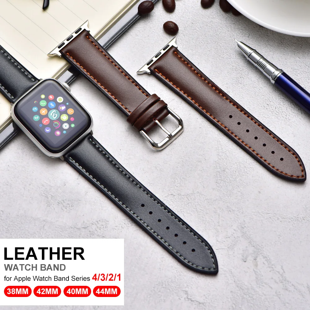 

XIYUZHIYI Premium Leather Strap for Apple Series 4 3 2 1 44mm 42mm 40mm 38mm Double Tour correa strap iwatch wristband