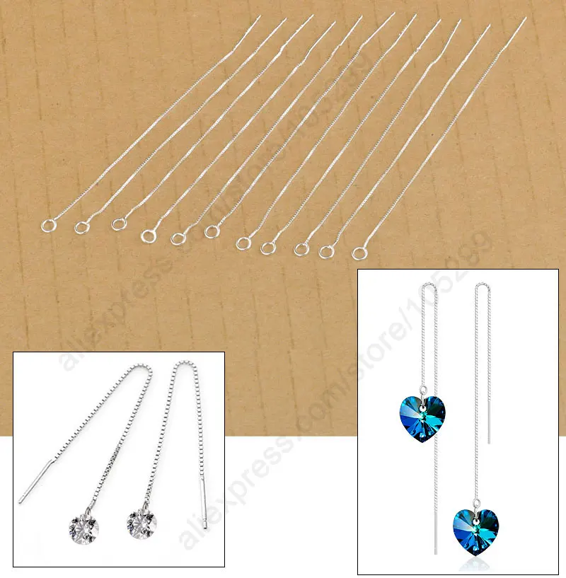 

Free Shipping 20Pcs Wholesale Lot Ear Threads DIY Crystal Jewelry Findings 925 Sterling Silver Box Chain Earring Settings Nice