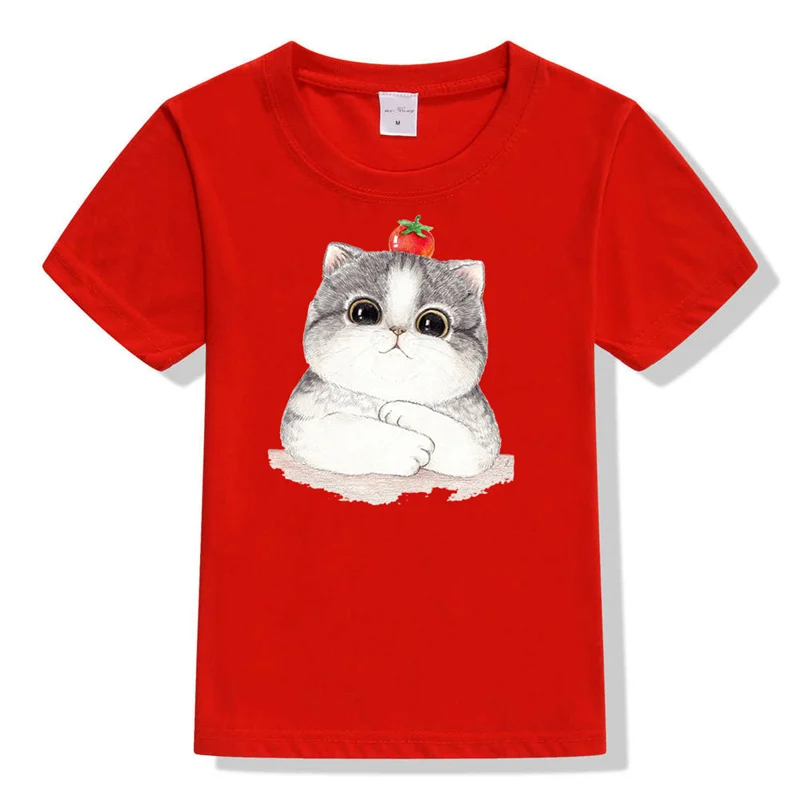 Детская футболка, Детская летняя футболка с рисунком кота, футболка с короткими рукавами для подростков, одежда для маленьких мальчиков и