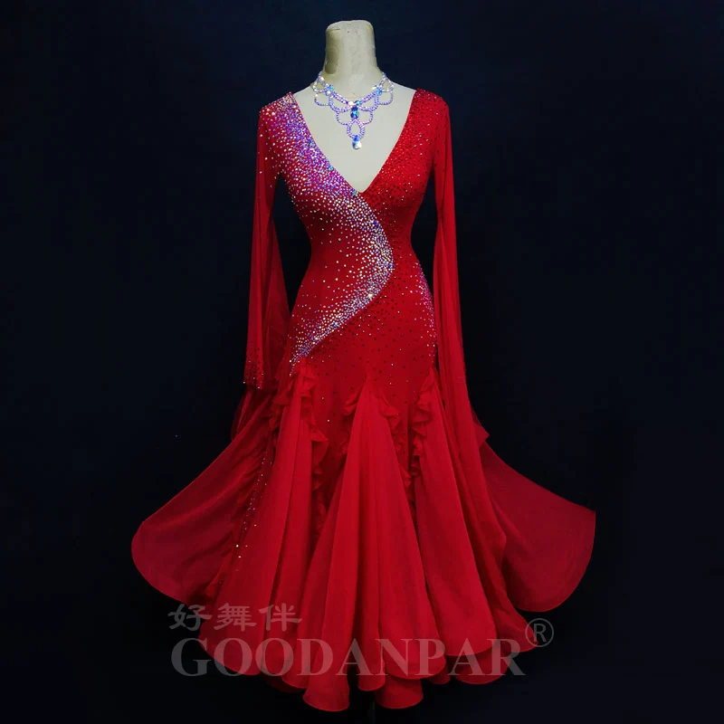 Платье для соревнований по бальным танцам стандартное платье для танцев бальное платье для танцев стиль цвет красный хорошее качество одежда для бальных танцев