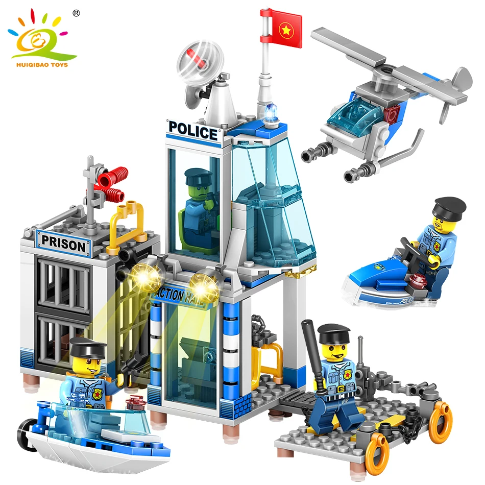 

312Pcs Children City Police Sea Patrol Boat Building Blocks Educational DIY Toys Compatible Legoed Police Figures Whirlybird Kid