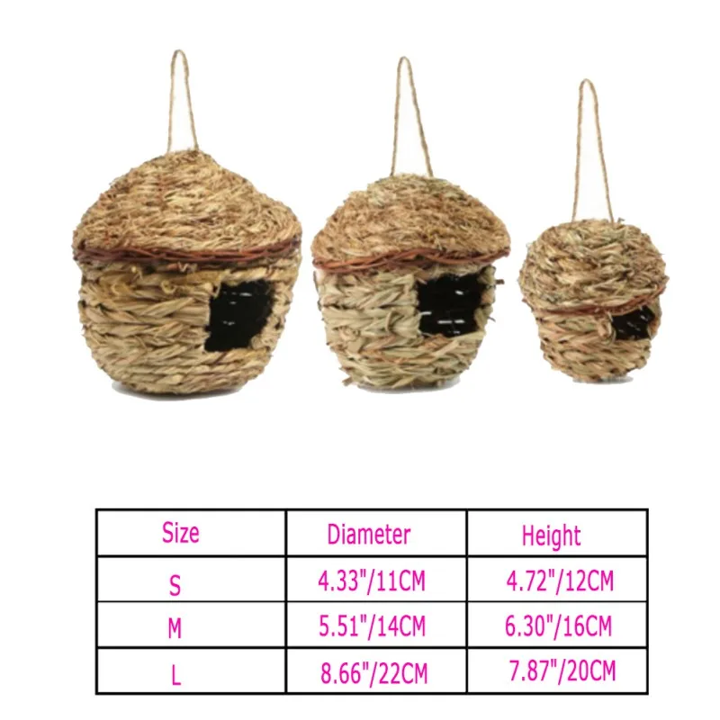 Малая клетка для животных птицы разведение гнездо птичий Домик Висячие украшения для дома соломенное Птичье гнездо скворечник для попугая хомяка