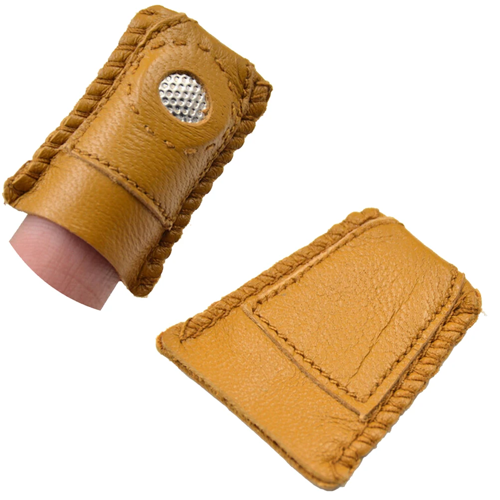 1pcs/1pair New Handmade Needlework Thimble Cover Synthetic Leather Coin Thimble With Metal Tip DIY Sewing Tool