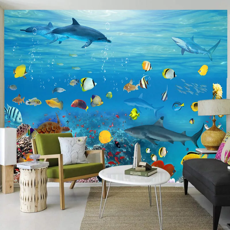 

Custom Any Size Murals Wallpaper 3D Underwater World Fish Wall Cloth Children Kids Bedroom Eco-Friendly Waterproof Wall Paper 3D