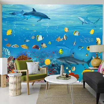 

Custom Any Size Murals Wallpaper 3D Underwater World Fish Wall Cloth Children Kids Bedroom Eco-Friendly Waterproof Wall Paper 3D