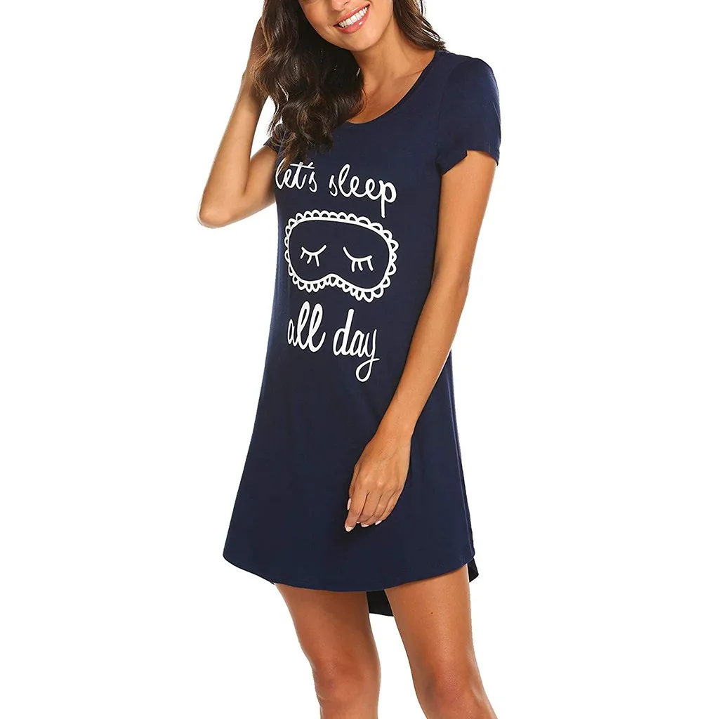 Женские платья с коротким рукавом и круглым вырезом, с принтом из мультфильма, Повседневная Удобная ночная рубашка, платье для сна, Женская длинная футболка