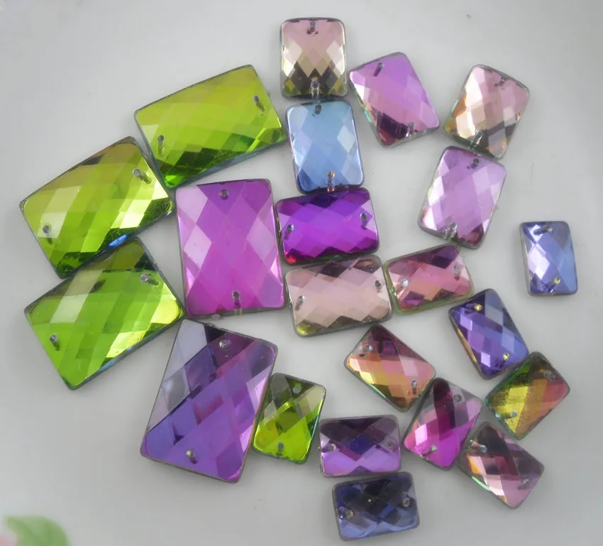 bottom hole lots faceted rectangle colorful acrylic crystal silver flat back Rhinestones clothing applique sew 20pcs/bag JF C | Дом и сад