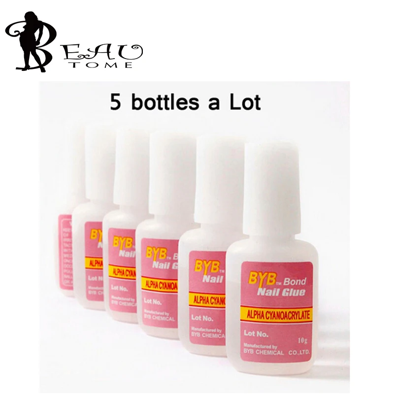 5 Pieces/Lot 10g BYB Nail Art Glue Tips Glitter UV Acrylic Rhinestones Decoration With Brush