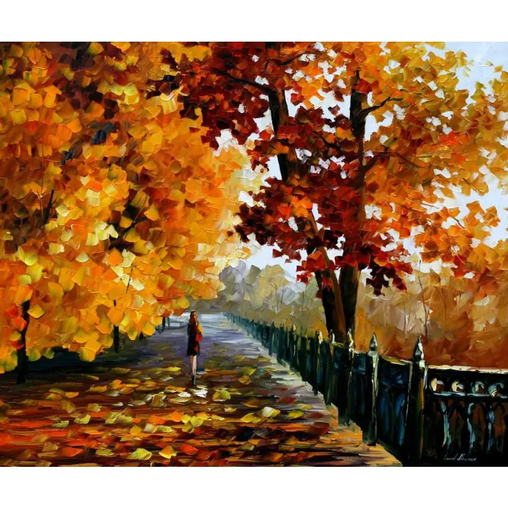 

Hand painted Contemporary art blues of falling leafs knife oil painting canvas beautiful landscape pictures for wall decor