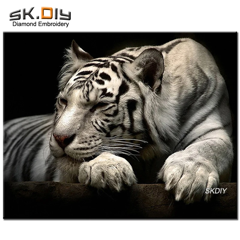 SK DIY 5D white tiger pattern rhinestone Diamond embroidery Diamond painting mosaic full bead Embroidered picture decor kit (1)