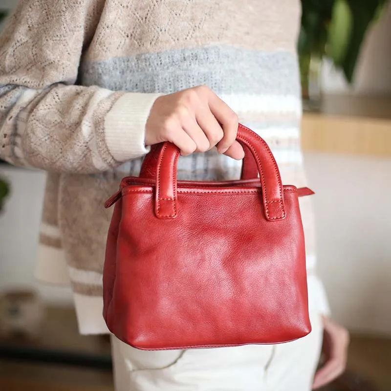 New leather handbag retro simple hand bag large capacity Sen literary leather shoulder Messenger bag