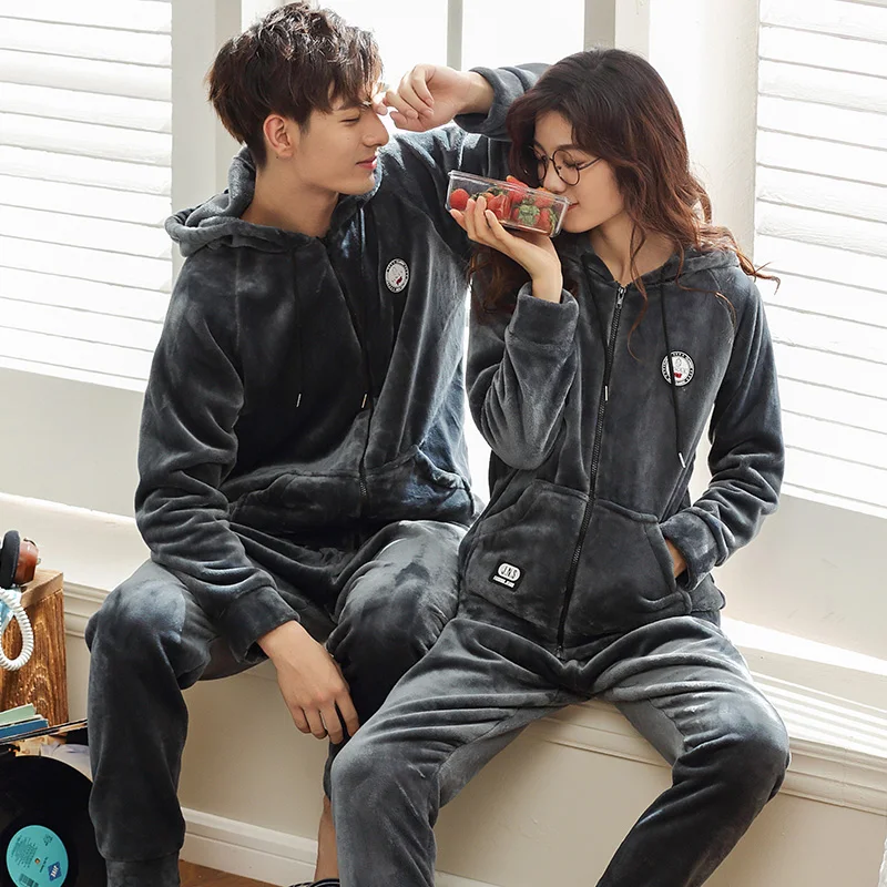 

New Arrival Winter Pyjamas Thick Warm Flannel Couple Pajamas Set Long Sleeve Casual Soft Loose Plus Size Pajamas Lovers Clothes