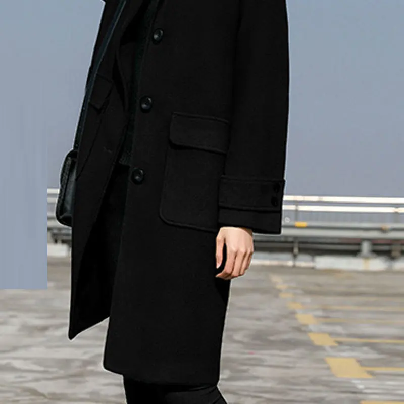 Осеннее шерстяное Женское пальто с длинным рукавом, черное зеленое приталенное шерстяное пальто с отворотом, зимнее Элегантное повседневное длинное женское пальто W031