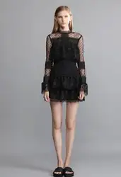 2018 новое многослойное платье с оборками для подиума, женское весенне-летнее модное черное кружевное мини-короткое вечернее платье в стиле