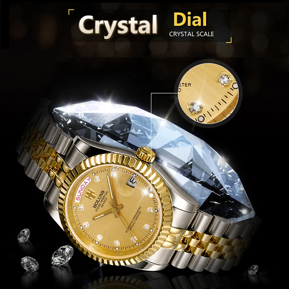 Высококачественные мужские автоматические механические часы, классические ролевые часы, светящиеся бриллианты, календарь, мужские армейские наручные часы, водонепроницаемые