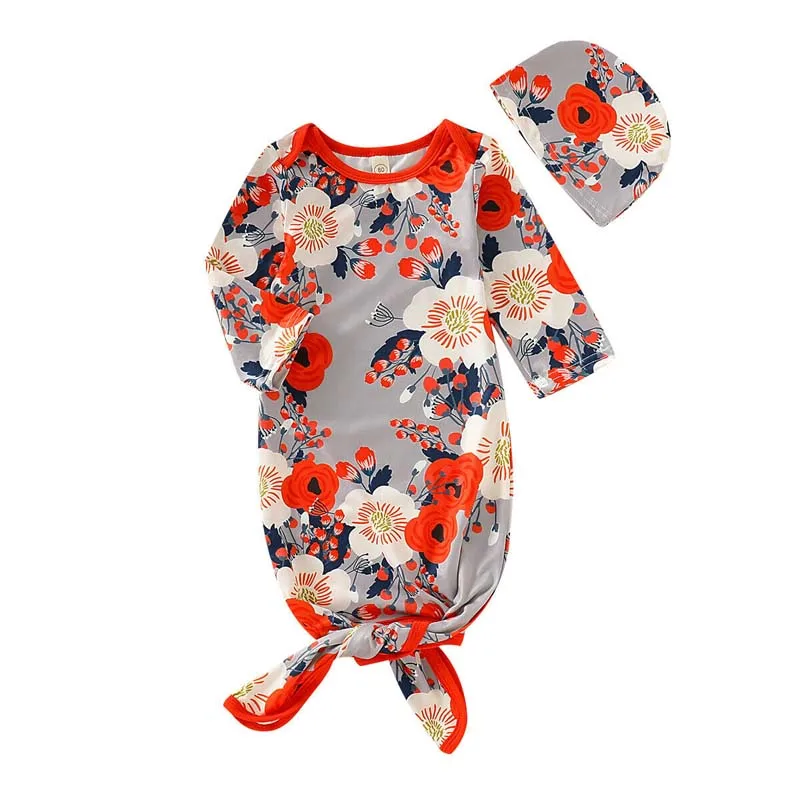 Брендовый спальный мешок для новорожденных мальчиков и девочек, одеяло для пеленания девочек, спальный мешок, постельные принадлежности, шапочка с цветочным рисунком, костюм, милая детская одежда для сна, 0-6 месяцев - Цвет: Оранжевый