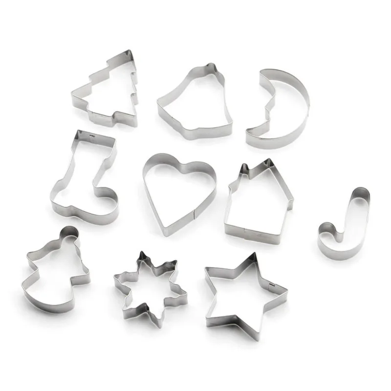

10 Pcs/Set Christmas Cookies Cutter Mould Stainless Steel Baking Biscuit Sugar Fondant Cake Biscuit Mold Bakeware Tools MU