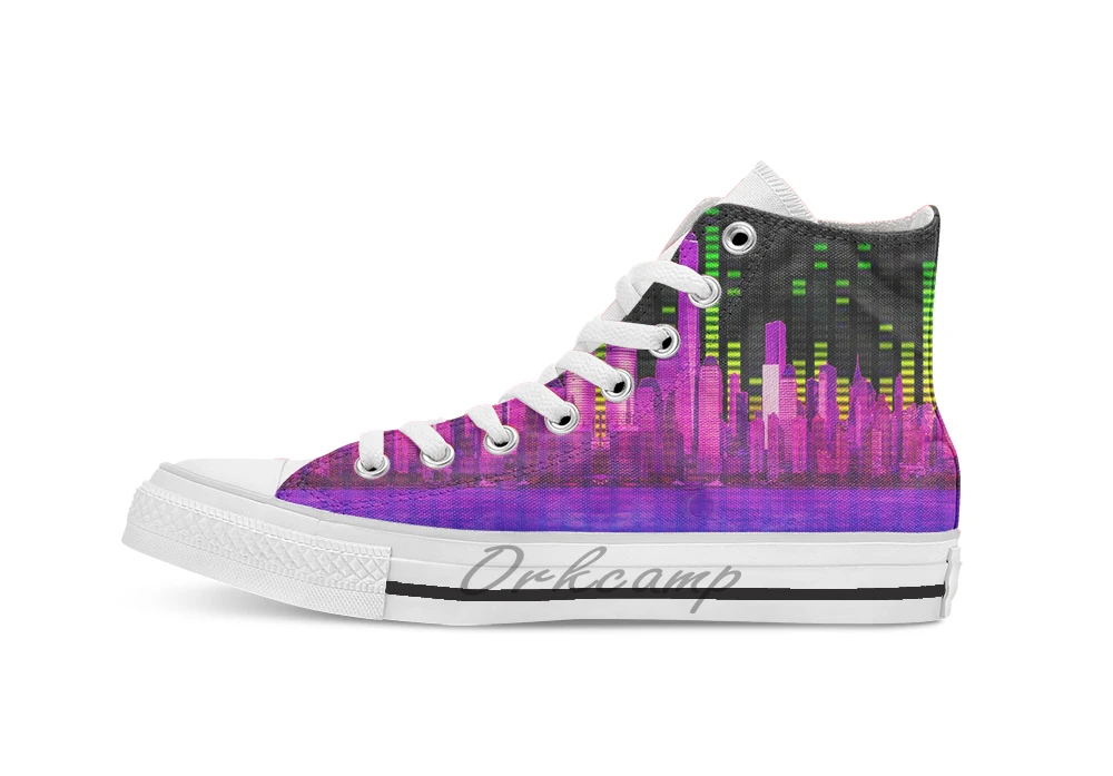 

DJ NYC NY Skyline Sound Bar Meter Music Engineering Unisex High Top Canvas flat Casual Custom shoes Drop Shipping