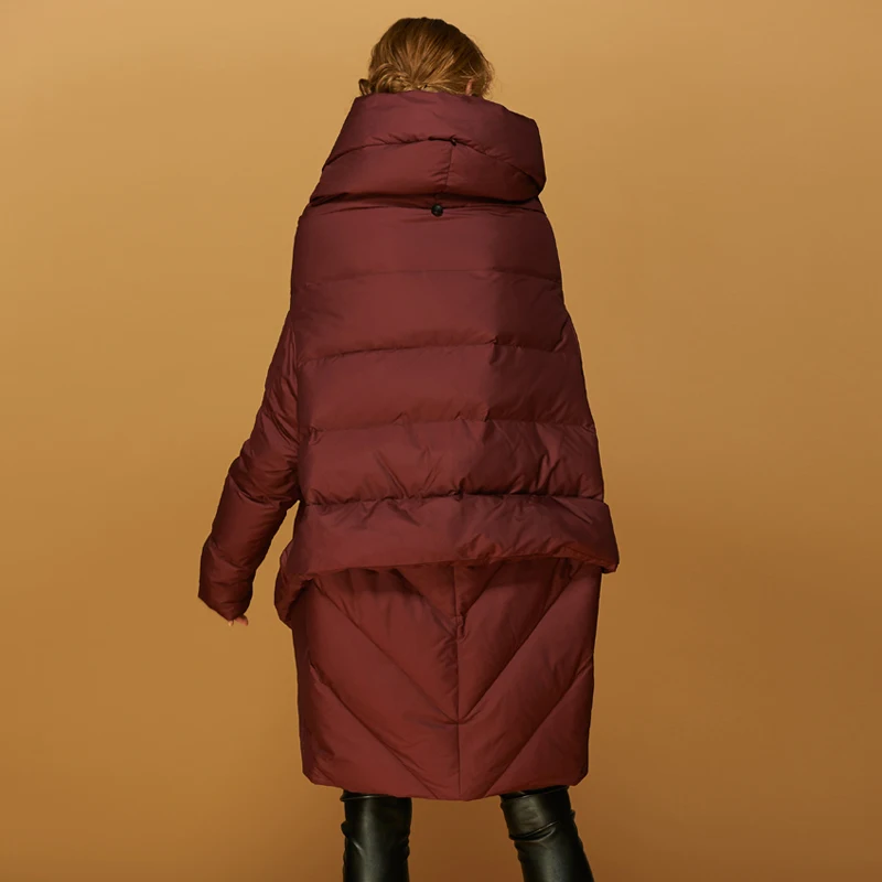 Новое поступление Оригинальное модное женское зимнее пальто винно-красный плащ Свободный Повседневный женский пуховик 90% белый утиный пух куртки AO029