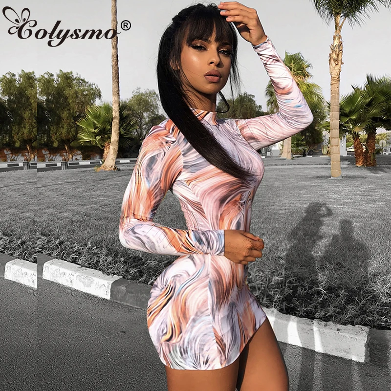 

Colysmo Vintage Paisley Print Dresses Women Elegant Sexy Bodycon Dress Ladies Long Sleeve Club Party Mini Dress 2018 Vestidos
