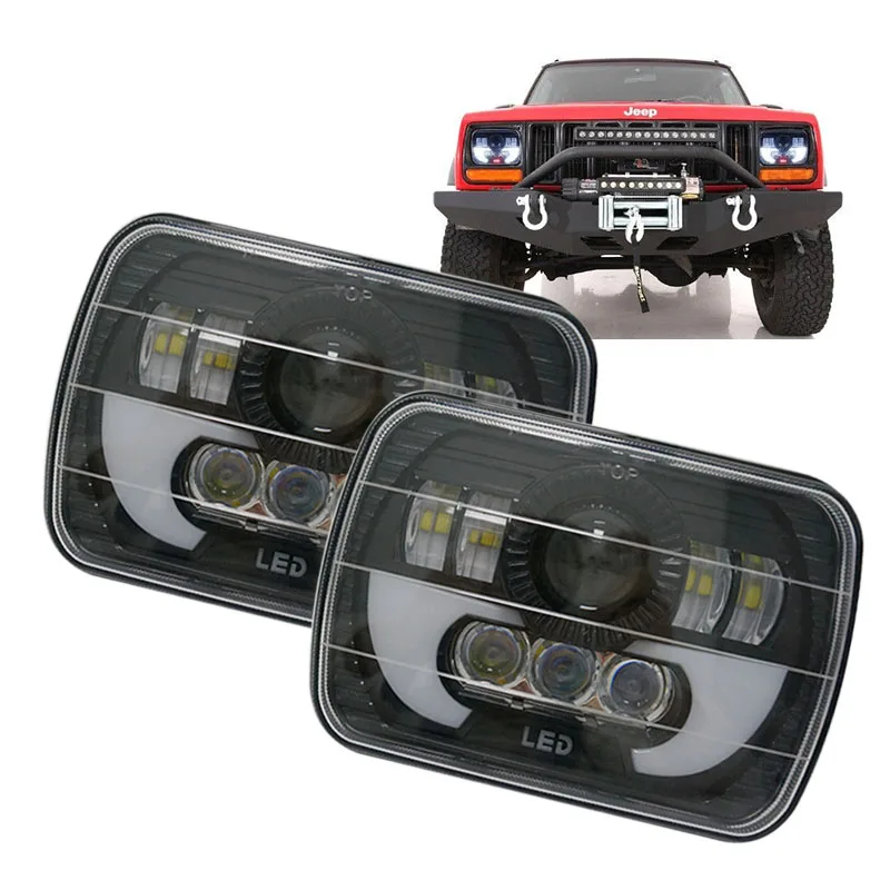 For Jeep Wrangler YJ Cherokee XJ 5x7 Rectangular led headlight Halo DRL