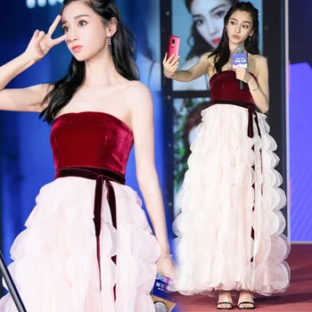 

2019 Dress Sexy Angelababy Celebrity Backless Pink Women Ruffles Sleeveless Night Club Bandage Body con Party Dresses Wholesale