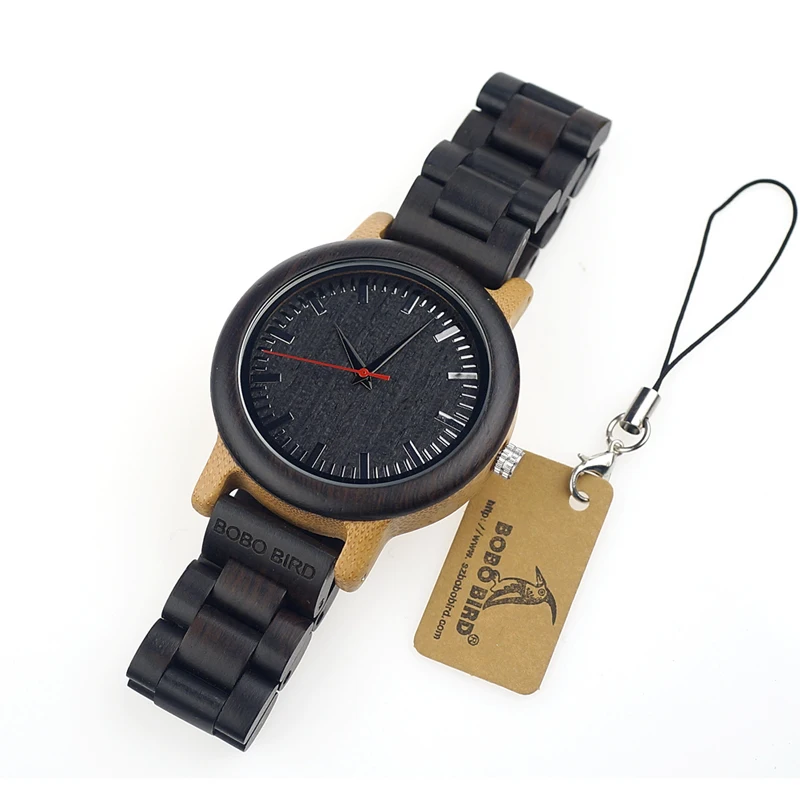 BOBO BIRD M18 Ebony Wood And Bamboo Watch Analog Men Wristwatch With Japan Movement Customized For Gift