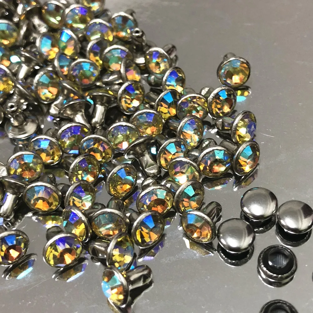 

50Sets 4MM CZ++ Light Yellow AB Crystal Rhinestone Rivets AB Plated Rivets Assorted Cabochon Rivets Fit DIY Making Shipping Free