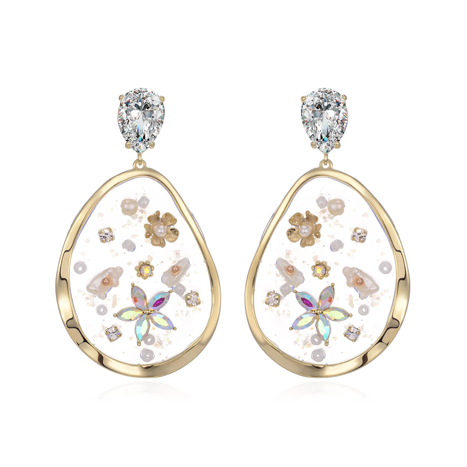 

Zircon Pearl Flower Round Drop Earring For Women Gold Color Copper Pendant Earring Fashion Jewelry pendientes mujer 2019 D20