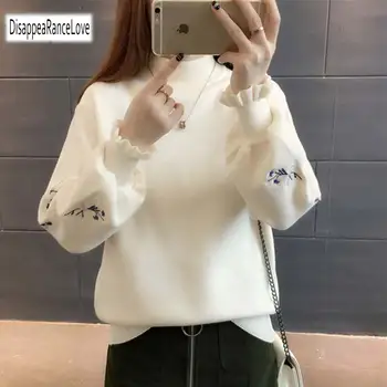 

2019 Winter Thick Warm Beautiful Embroidery Turtleneck Sweater Women Long Sleeve Knit Pullover Sweater Female Pull Femme S-XXL