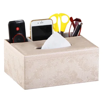 

Tissue Box Desktop Organizer Remote Control Holder Pencil Scissor Container PU Leather Tissue Box(Floral)