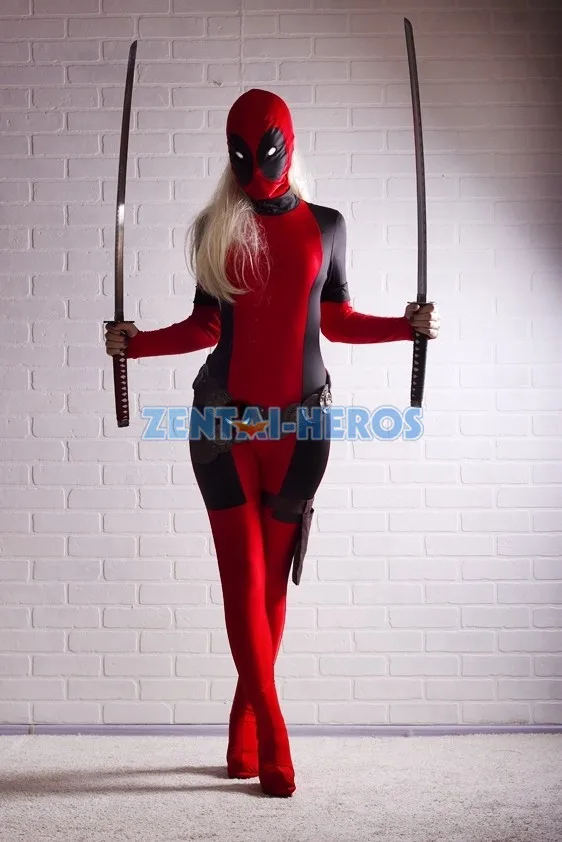 Lady Deadpool Kostým Červené celé tělo spandex dívka ženy Heros Deadpool Zentai Suit