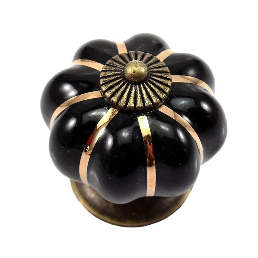

12Pcs Pumpkin Zinc Ceramic Door Knobs Drawer Pull Handle Kitchen Cabinet Cupboard Wardrobe Black