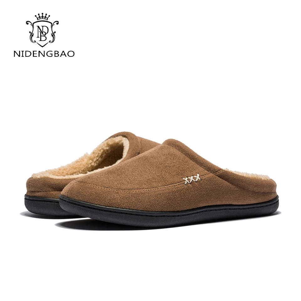 NDB-Zapatillas cálidas de espuma viscoelástica para hombre, zapatos de ante de felpa de borreguito forrado, Zapatillas de casa para interiores y exteriores, talla grande 40-50